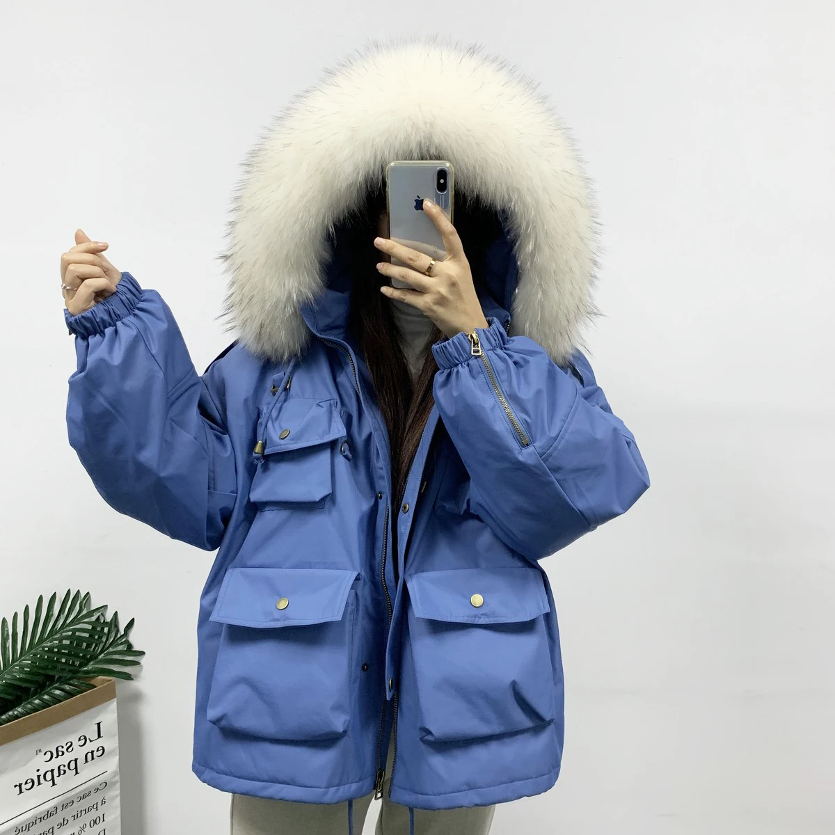2020 winter Large Real Raccoon Fur  Down Jacket