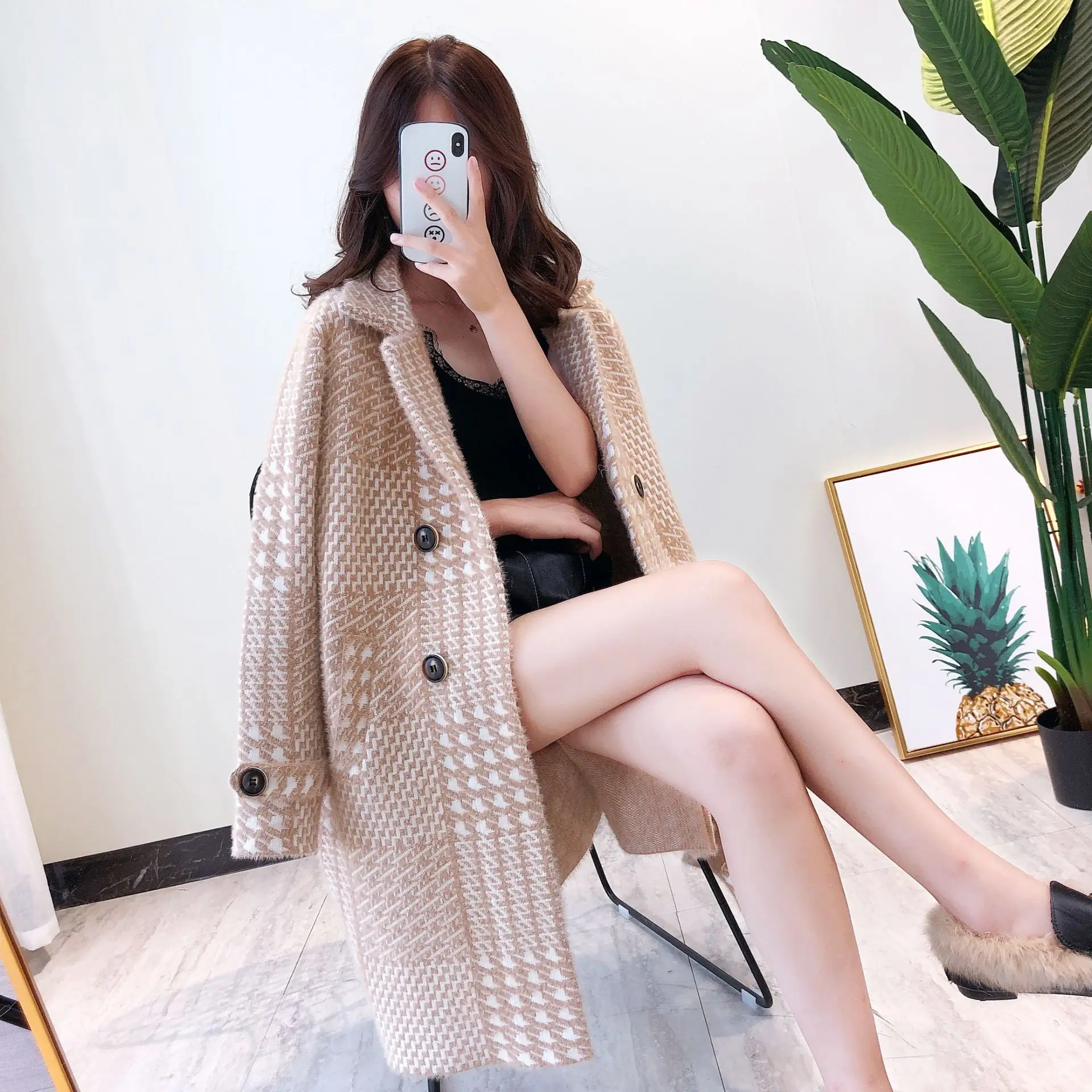 [EWQ] зимнее пальто для женщин, длинный рукав, отложной воротник ...