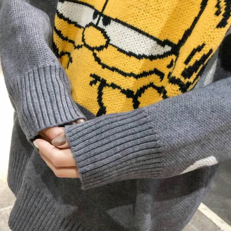 Cena Nowy koreański Garfield kobiet sweter kreskówka ładny luźny sweter jesień zima moda dziewczyna ubrania topy kobiet sweter na drutach 2019