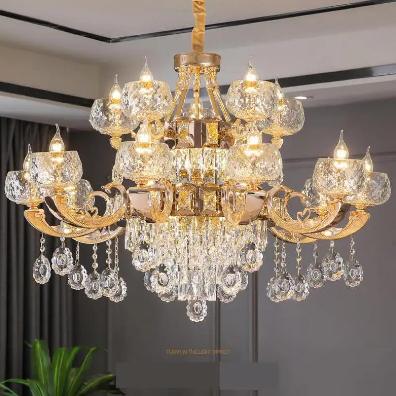 

Foyer Large Luxury Led crystal chandelier Lighting candelabra zinc alloy Villa Hall Hotel Stairwell Chandeliers fixture lamp