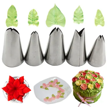 

5 Pcs Set Leaves Nozzles Stainless Steel Icing Piping Nozzles Tips Pastry Tips For Cake Decorating Pastry Fondant Tools