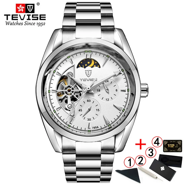 full-silver-box Tevise мужские часы Топ бренд класса люкс мужские механические часы автоматические нержавеющая сталь золотые мужские часы Relogio Masculino - Цвет: full-silver-box