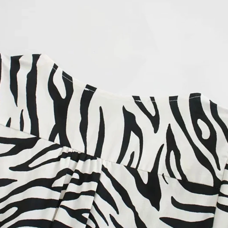 Women Zebra stripe V-Neck Lantern Sleeve Mini dress Femme Ruffled hem Dresses Casual Lady Loose Clothes Vestido D6513