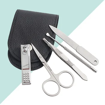 

1 Set/5PCS Stainless Steel Manicure Tool Kit Professional Nail Art Tools Portable Nail Clipper Trimmer Nail File Set with Leathe
