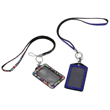 

2pcs Rhinestone Bling Crystal Custom Lanyard Vertical ID Badge Holder - Dark Blue & Colorful