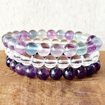 

Wholesale 8 mm Super Seven Chakra Mala Bracelet Set AA Grade Fluorite Clear Quarz Bracelet Healing for All Chakras Jewelry