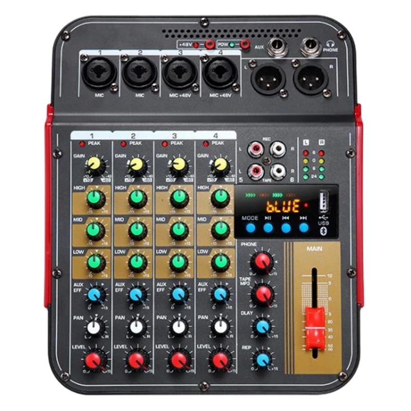 Digital 4-Channel Audio Mixer Console Mixing Built-In 48V Phantom Power With BT Function-EU Plug | Электроника