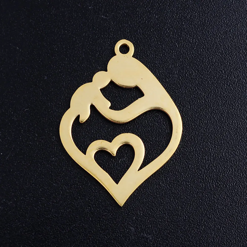 5pcs/lot Heart Mom and Baby Stainless Steel Jewelry Pendant DIY