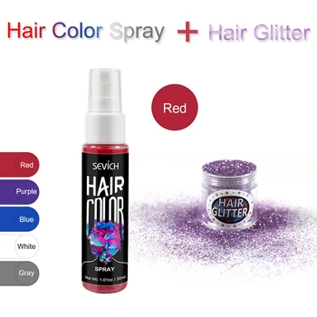 

Sevich 5 Colors Temporary Liquid Hair Dye Spray 2pcs/set Unisex Washable 30ml Hair Color Dye + 4.5g Hair Giltter Hair Styling