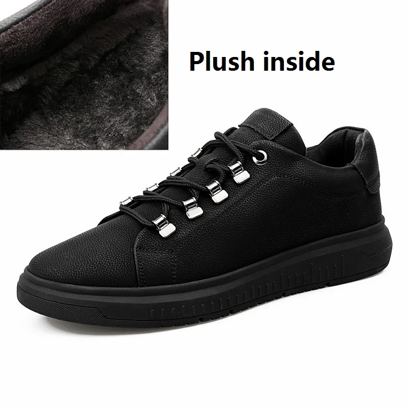 Plush inside Black Мужская повседневная обувь из натуральной кожи; деловые мужские модельные туфли; сезон осень-зима; модные водонепроницаемые мужские дизайнерские кроссовки на шнуровке - Color: Plush inside Black