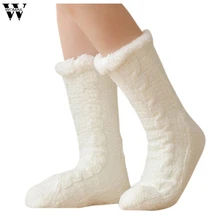 Womail Для женщин из конопляной ткани с цветочным рисунком; плотная одежда с вельветом, нескользкие зимние ковер Носки