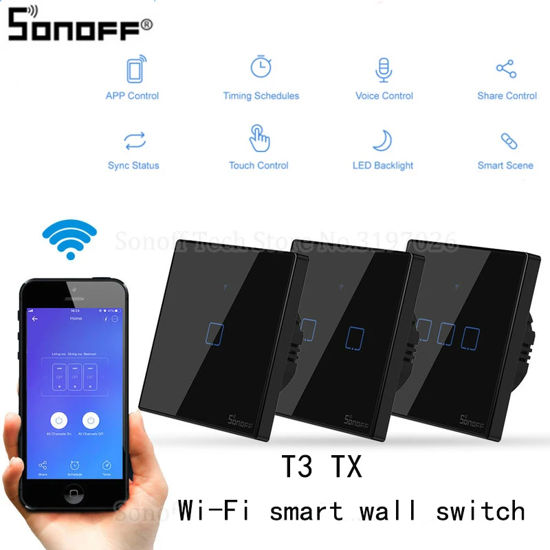 Умный переключатель SONOFF T3 TX WiFi с 1/2/3 бандами Wifi для Alexa Google Home Автоматизация
