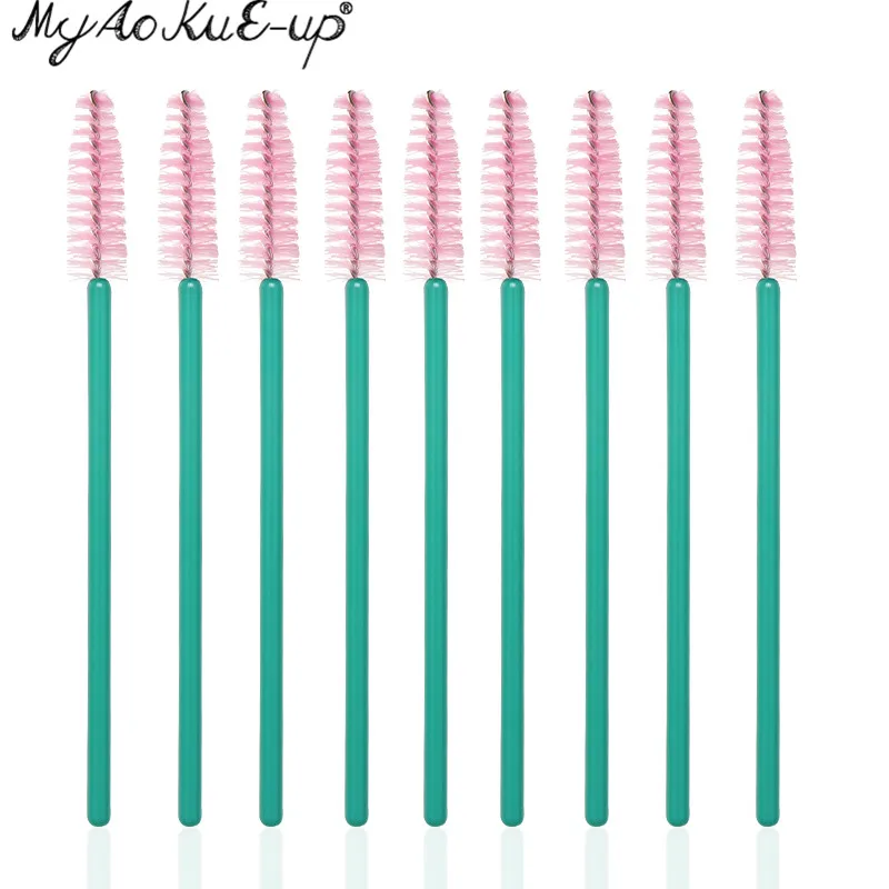 Green pink 50 шт., Новое поступление, кисти для ресниц, Мягкая головка для ресниц, аппликатор для бровей, тушь для ресниц, палочка, микрокисти, кисти для макияжа - Handle Color: Green pink
