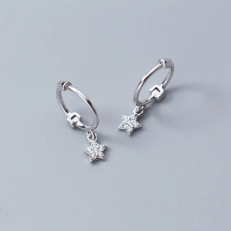1 Pair Silver Stones Trusta,,, 925, твердые, Стерлинговое Серебро, звезда, маленькие серьги-гвоздики для девочек, подарок для подростков, женские модные ювелирные изделия DS900 - Окраска металла: 1 Pair Silver Stones