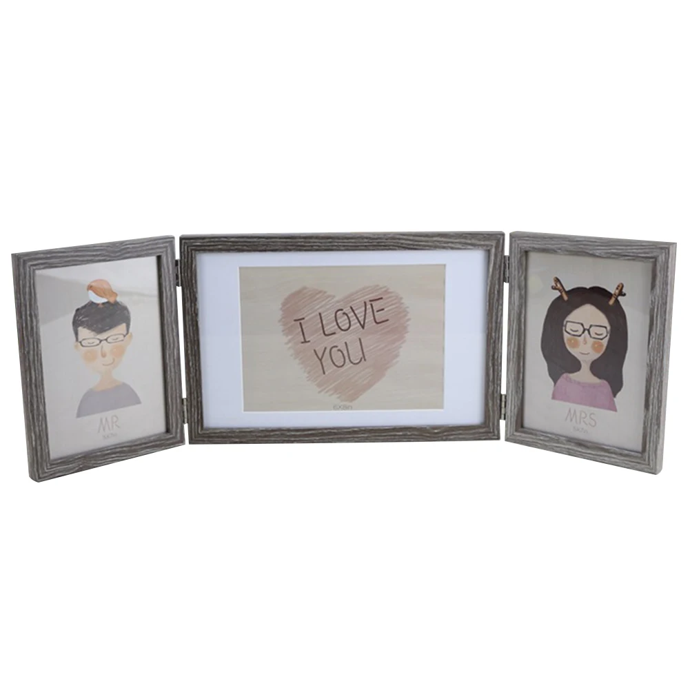#*Cheap Home Desktop Picture Frame Wedding Day Photo Romantic Couple Anniversary Three Fold Ornament DIY Wooden Lover