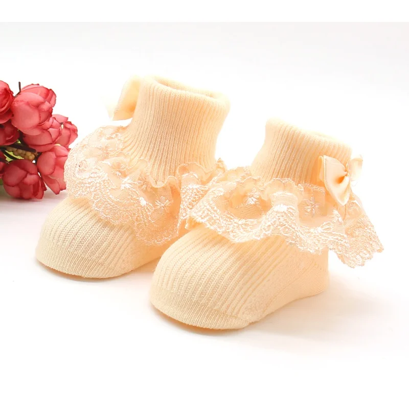 Newborn Baby Girl Cotton calcetines Kid Flower Print Knitted Ankle Lace Socks - Цвет: X