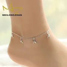 Лидер продаж, летний Европейский и американский S925 тонкий серебряный ножной браслет, серебряный блестящий боковой шар, цепочка из бисера, Морская звезда, Пляжная Серебряная ножка Ornamen