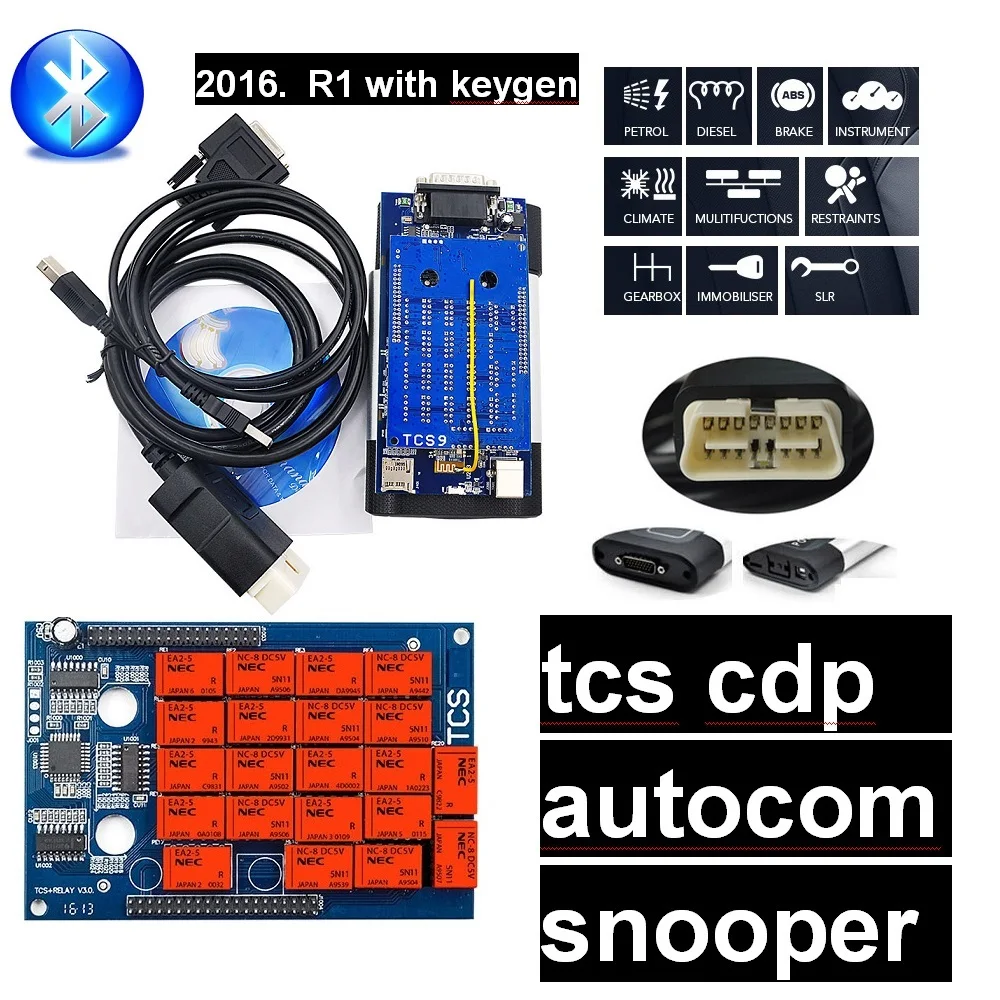 OBD2 автоматический диагностический инструмент VD TCS VCI Pro Plus для Autocome snooper,1 с keygen Bluetooth TCS pro для delphis ds150e - Цвет: blue board BT
