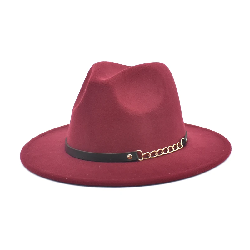 

FUODRAO New Fedoras Hat Women Wool Felt Chain Wide Brim Jazz Hat Vintage Panama Black Cowboy Hat Men Dropshipping F168