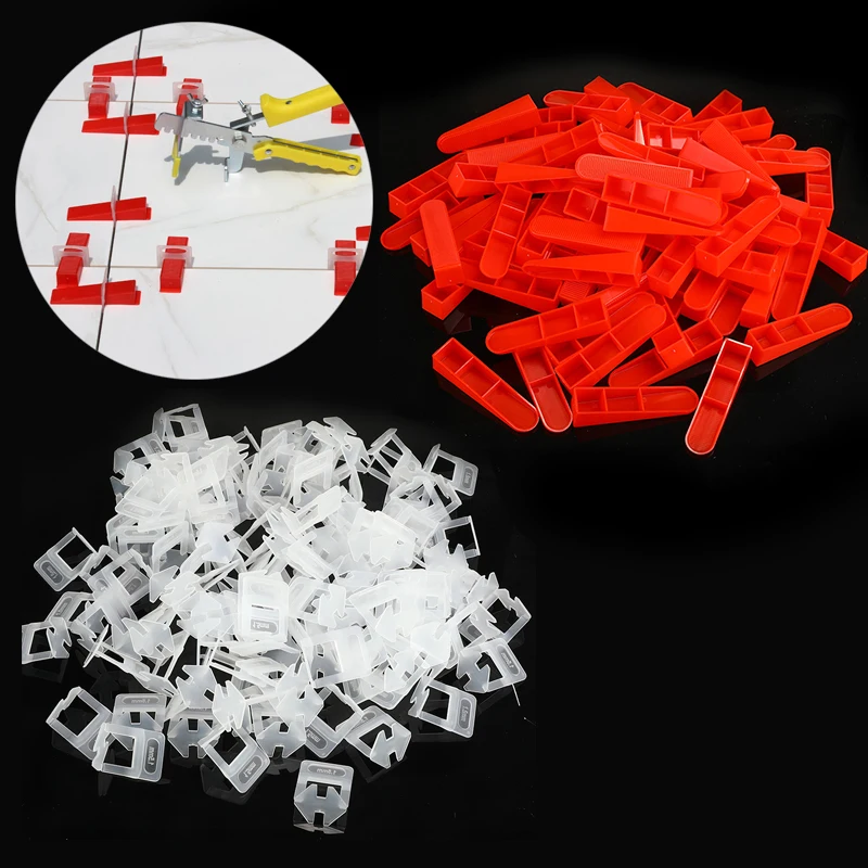 

300Pcs Plastic Ceramic Tile Leveling System 200 Clips+100 Wedges Tiling Flooring Tools Wedges Clips