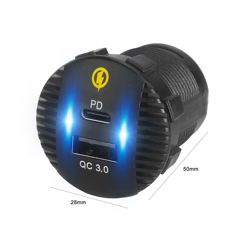 12V 24V QC3.0 USB 18W Type C PD Fast Car Charger for SUV Car Boat Truck Marine