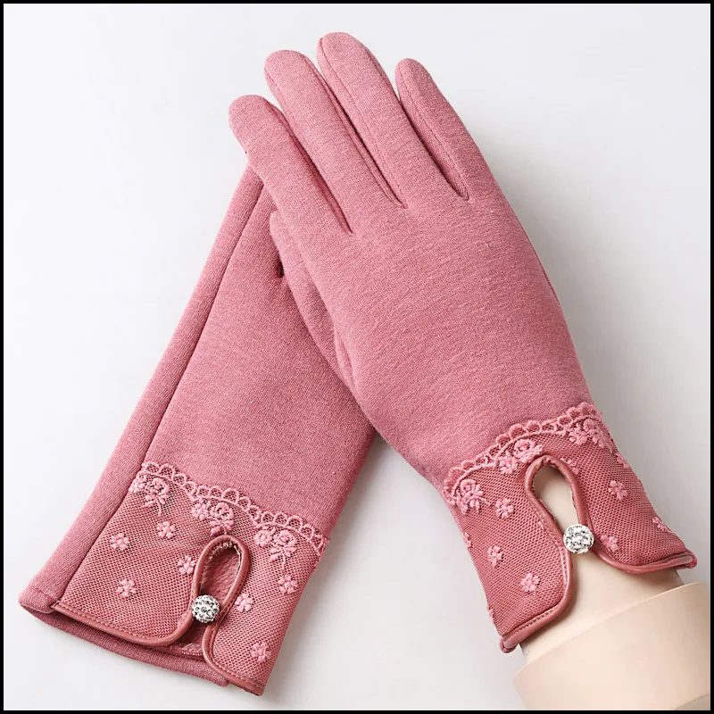 1 Pair Hot Fashion Autumn Winter Gloves For Women Suede Warm Comfortable Mittens With Bow Plus Velvet Thick Ladies Gloves - Цвет: 016F-pink