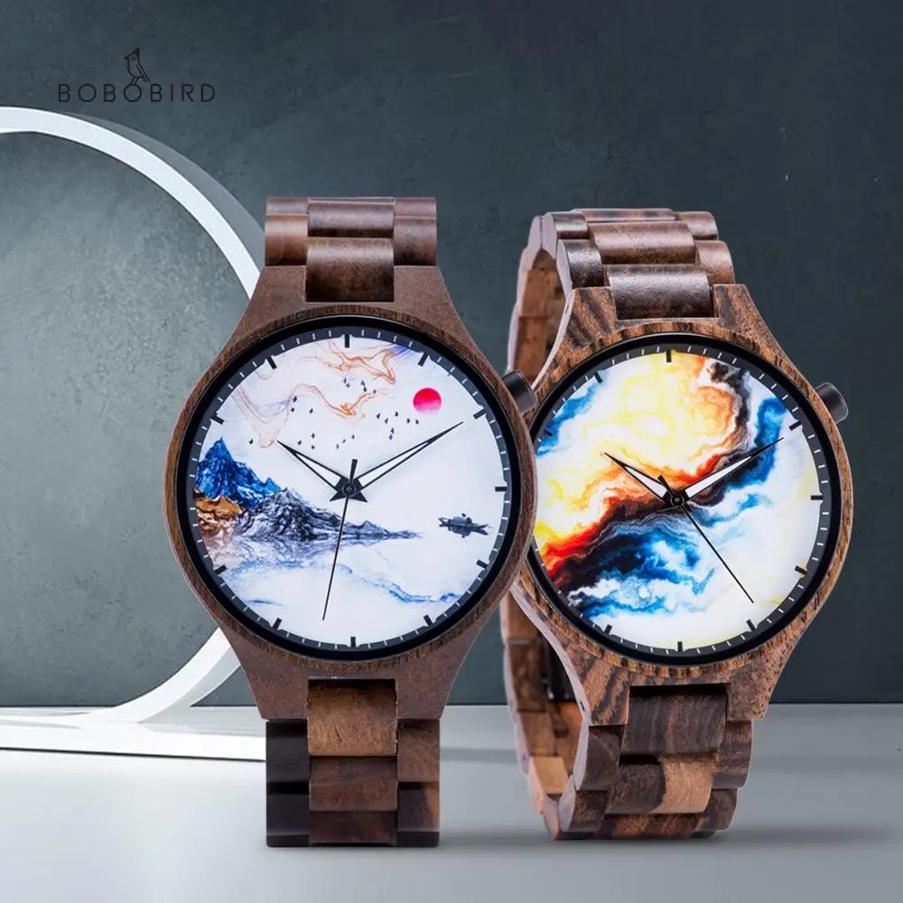 

BOBOBIRD Brand Watches for Men Wooden Quartz Wrist watch High Quality Wood Ebony Handmade reloj hombre 6 Models Gift Customized