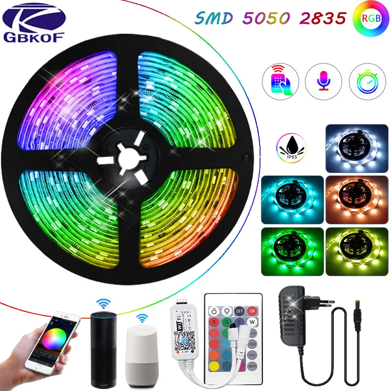 RGB Светодиодная лента 5050 2835 5 м 10 15 SMD Wifi Гибкая DC12V комнатное украшение совместимое