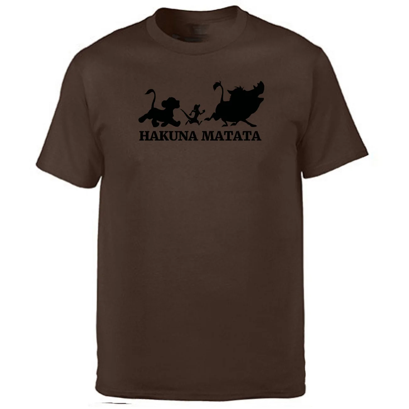 Hakuna Matata Король Лев футболка мужские летние топы Футболка Simba друг Пумба Тимон футболки черный белый серый короткий рукав - Цвет: Brown  1