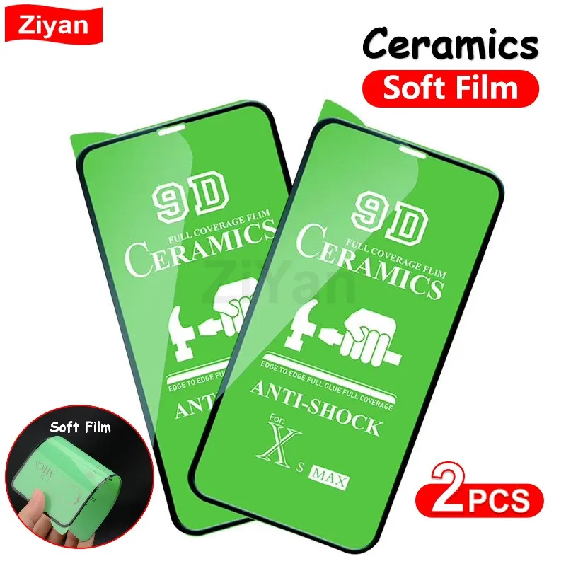 

2Pcs 9D Full Cover Ceramics Screen Protector Anti-shock Soft Film For iPhone 12 Mini 11 Pro XS Max XR X 8 7 6 Plus SE Soft Glass