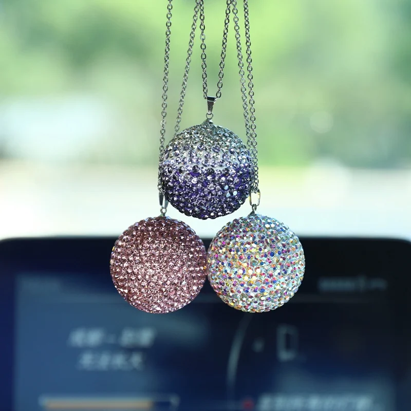 

Rhinestone Ball Full Drilling Metal Chain Car Pendants Auto Rearview Mirror Hanging Ornaments Car Styling Accessories