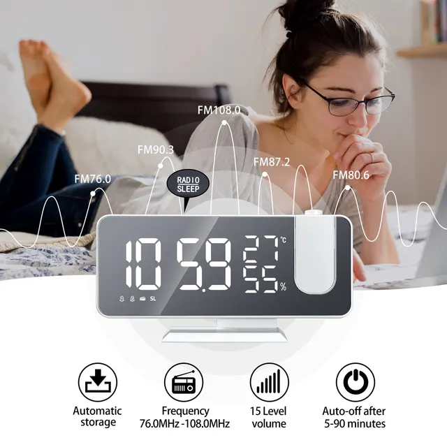 Projection Alarm Clock Electronic USB Smart Home Humidity Display Desktop Decoration FM Radio Time Projector LED Digital Wake Up 6