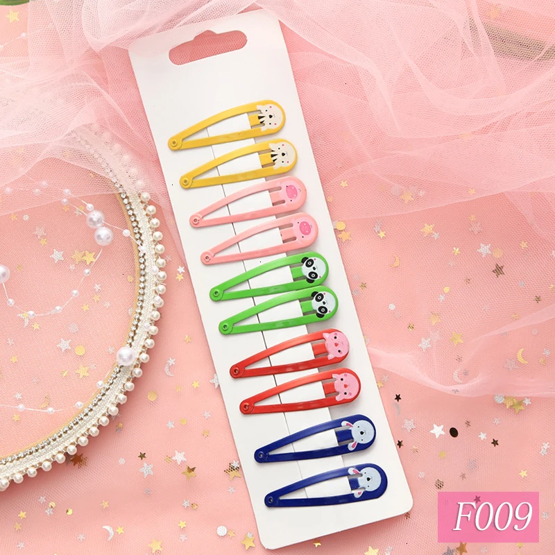 10 Pieces New Cute High Quality Printing Snap Hair Clips For Kids Solid Matel Hairpins Girls Hair Accessories Clips - Цвет: F009