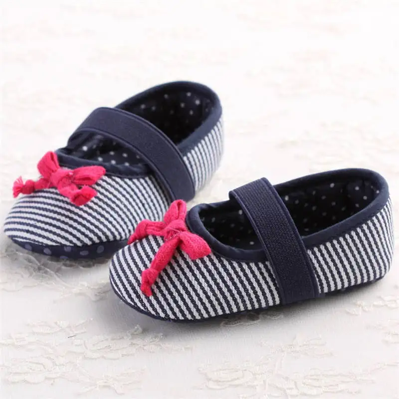 Baby Girl Shoes Comfort Crib Shoes Cute Princess Bowknot Stripe Soft Anti-slip Sole Slip-on Newborn Toddler Shoes