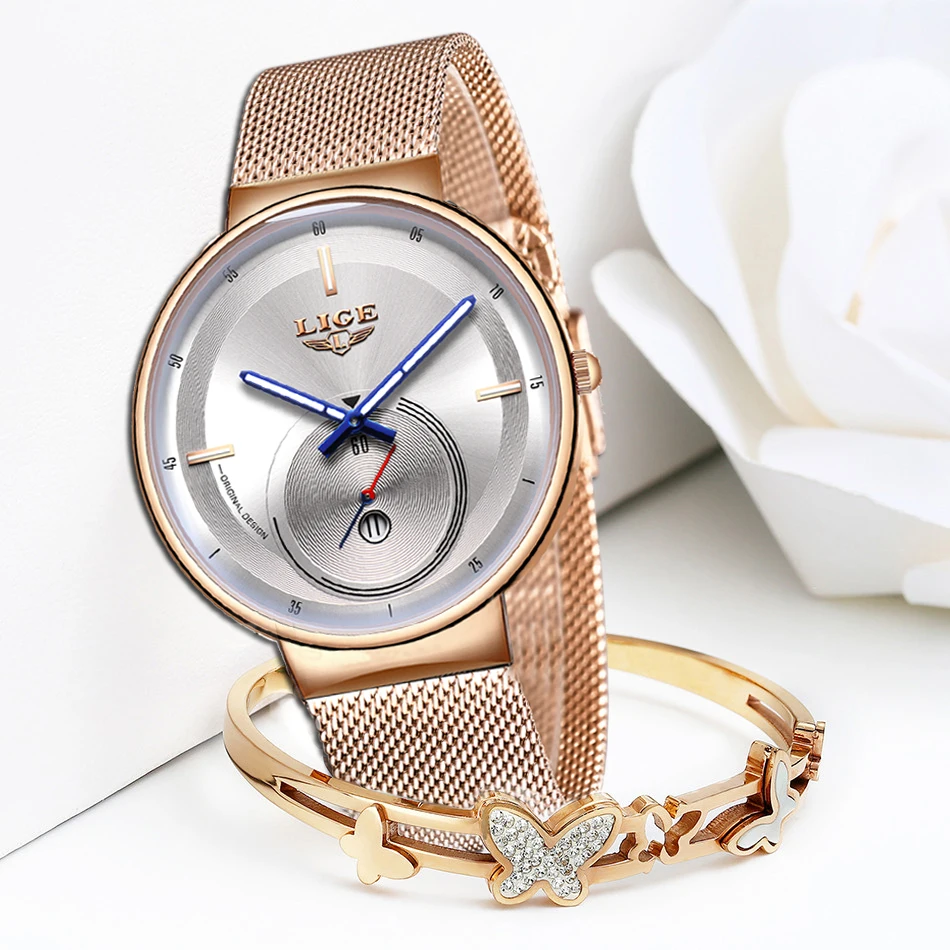 Reloj mujer LIGE модные женские часы Простые Романтические кварцевые часы из розового золота женские наручные часы женские часы relogio feminino