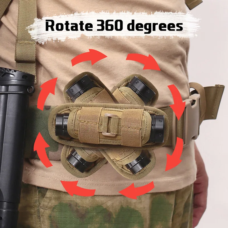 

Tactical Flashlight Pouch Molle LED Torch Holster 360degree Rotatable Belt Carry Case Holder Outdoor Hunting Camping Accessories