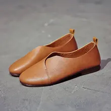 Обувь на плоской подошве из натуральной кожи; женские кожаные лоферы ручной работы; эластичная Весенняя повседневная обувь из воловьей кожи; женская обувь на плоской подошве