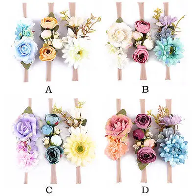 3 шт. головной убор для новорожденных повязка волос с цветами маленьких девочек