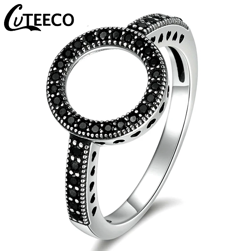 Cuteeco Новый Серебряный Цвет Forever черный круглый фианит палец Пан кольца для женщин