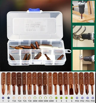 

LAOA 18pcs S2 Electric Screwdriver Bits 6.3mm Magnetic Screwdriver Sets Phillips Slot Hexagonal Bit sets