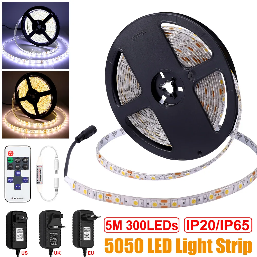 12V Dimmable LED Strip Lights 5M 300 LEDs Bright Cabinet Lamps Adhesive Stair LED Rope Lights  Flexible Tape Lights for Kitchen