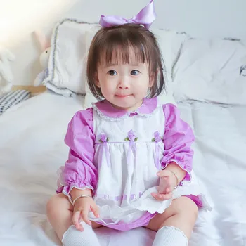 

1-5Y Vintage Baby Spring Autumn 2PCS Sets Doll Collar Long Sleeves Lovely Princess Dress for Girl Birthday Easter Party