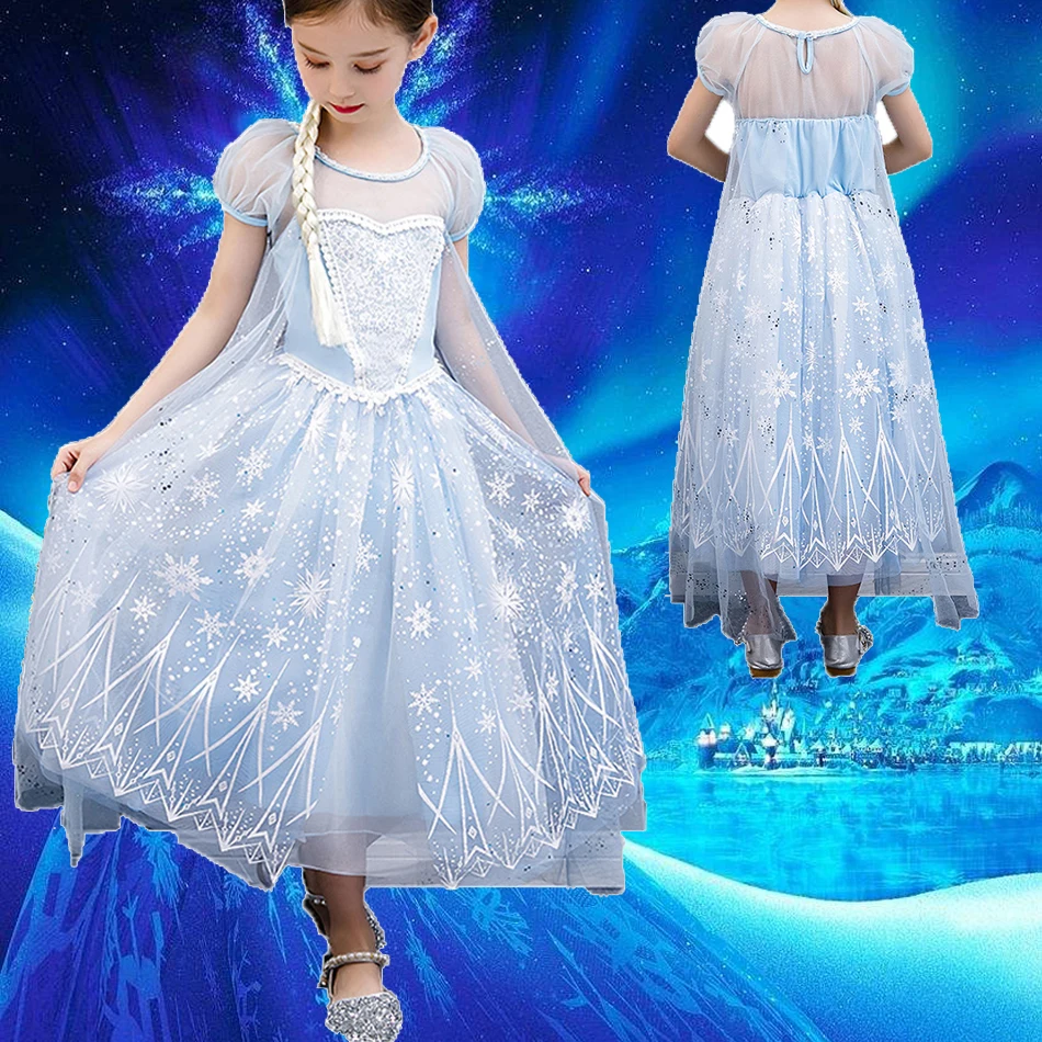 

2020 NEW Princess Elsa Dress for Girls Cosplay Snow Queen 2 Elza Disguies Carnival Party Costume Kids Summer Fancy Clothes Blue
