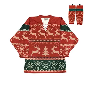 

Han Duck Christmas vintage hockey jersey jacket + socks leggings set with elk and snow