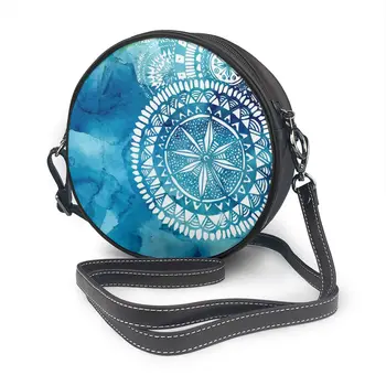 

Blue Watercolor Brush With White Round Tribal Print Bag Round Shoulder Bag Small Women Fashion Summer Messenger Crossbody Bags