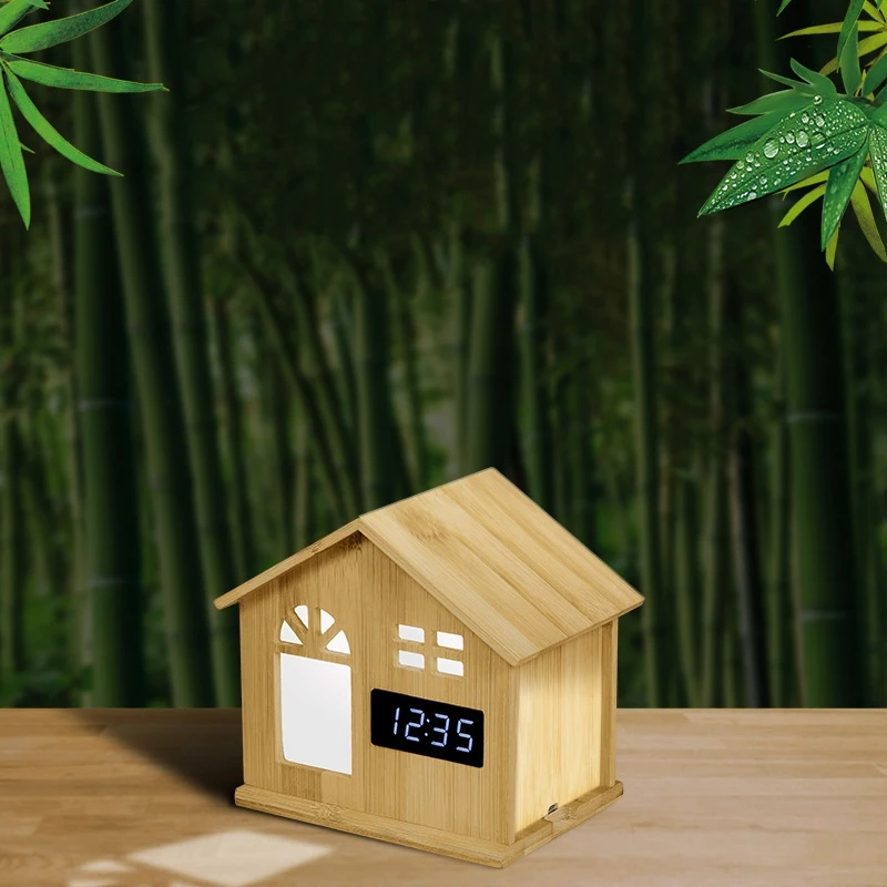 

House Shape Desktop Lamp Desktop Clock Romantic Creative Atmosphere Nightlight Atmosphere Light Bamboo Craft Night Light
