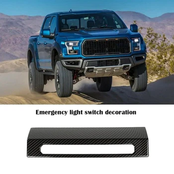 

SHGO HOT-Car Carbon Fiber Emergency Warning Light Switch Decor Cover For Ford F150 2015+