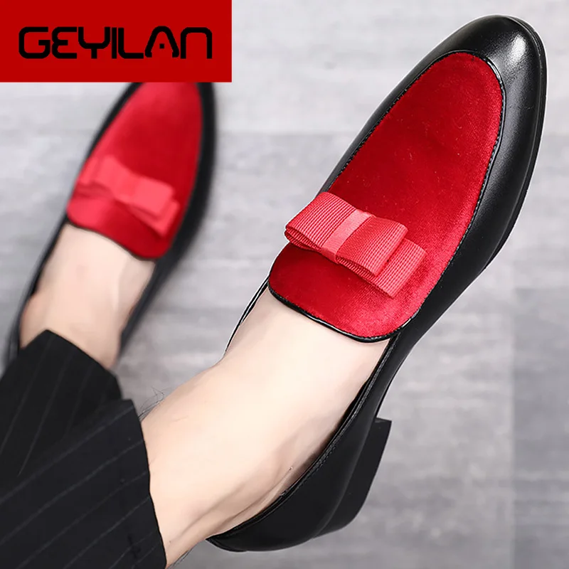 

Plus size 45-49 men shoes loafers bow-knot patchwork male social shoe slip-on soft superstar leather shoes for men
