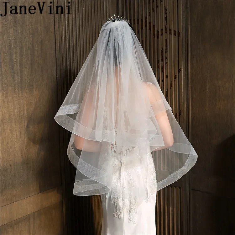 JaneVini Ivory Two Layers Wedding Veil with Comb Simple Short Bridal Veils Tulle Korea Style Bride Photography Face 2019 | Свадьбы и