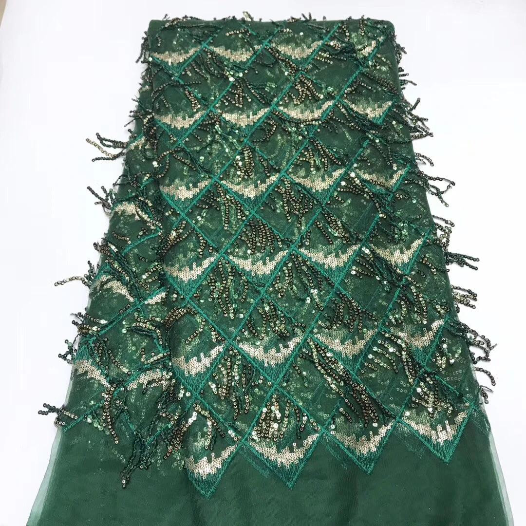Green African French Tulle Lace Fabric 2021 Women's Dress With High Quality Nigeria Sequence Mesh Material J35031 | Дом и сад
